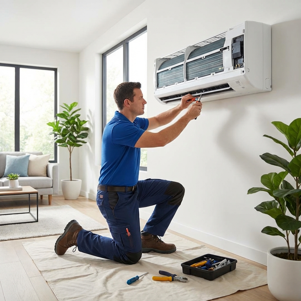 Technician repairing AC